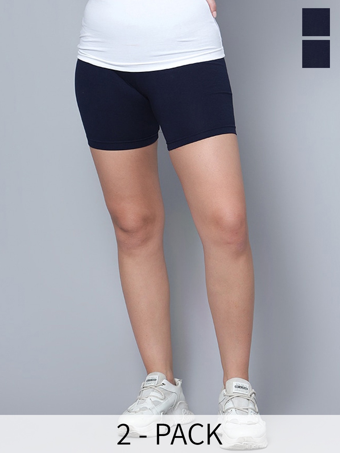 

Aimly Women Pack Of 2 Slim Fit High-Rise Biker Shorts, Navy blue