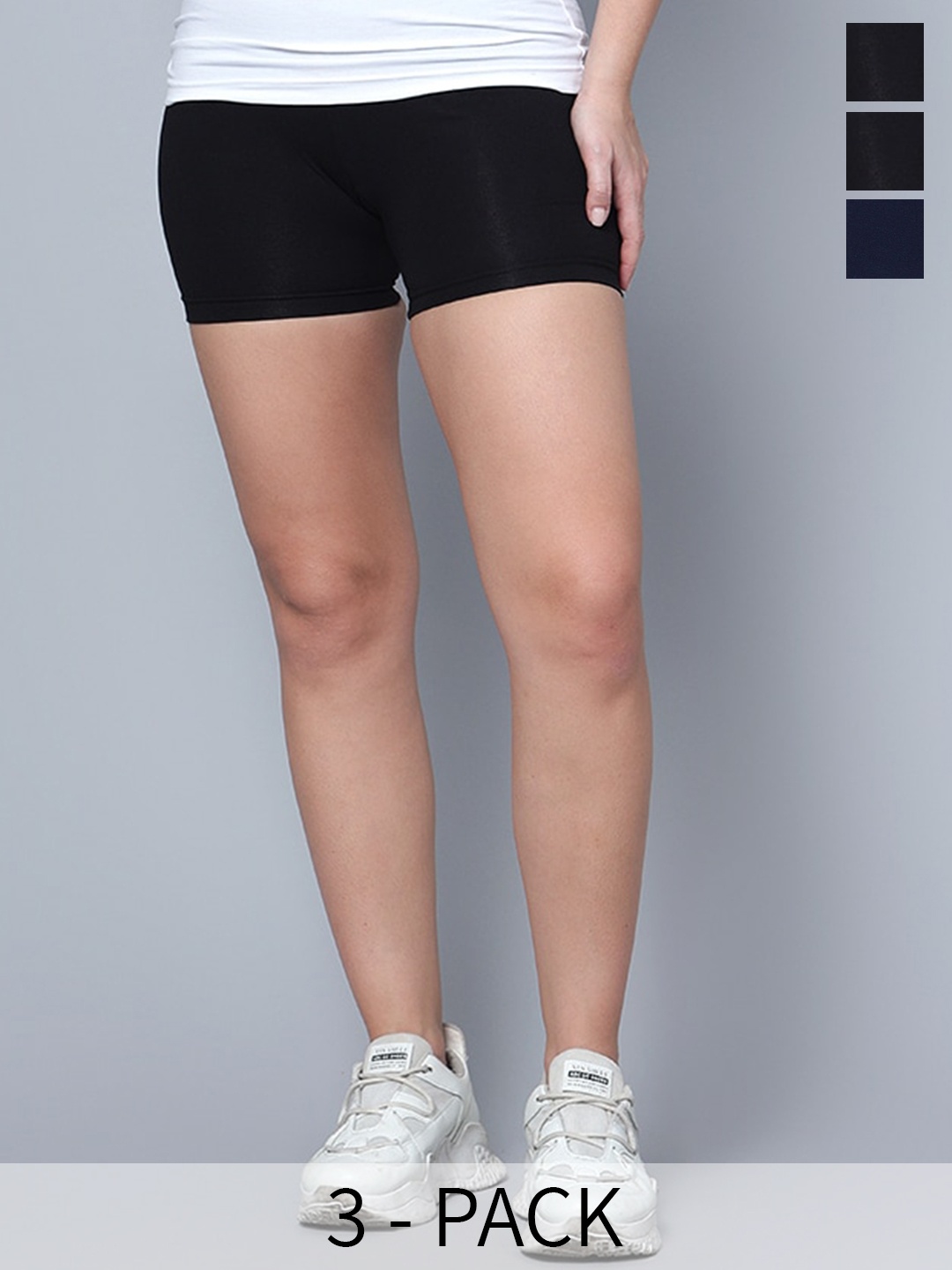 

Aimly Women Pack Of 3 Slim Fit High-Rise Biker Shorts, Black