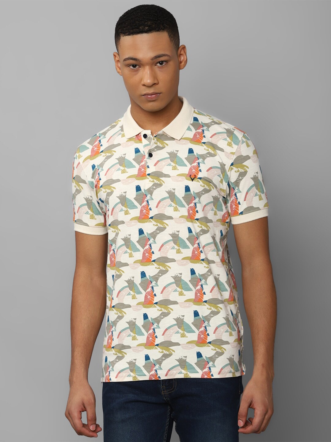 

Allen Solly Graphic Printed Polo Collar Casual T-shirt, Cream