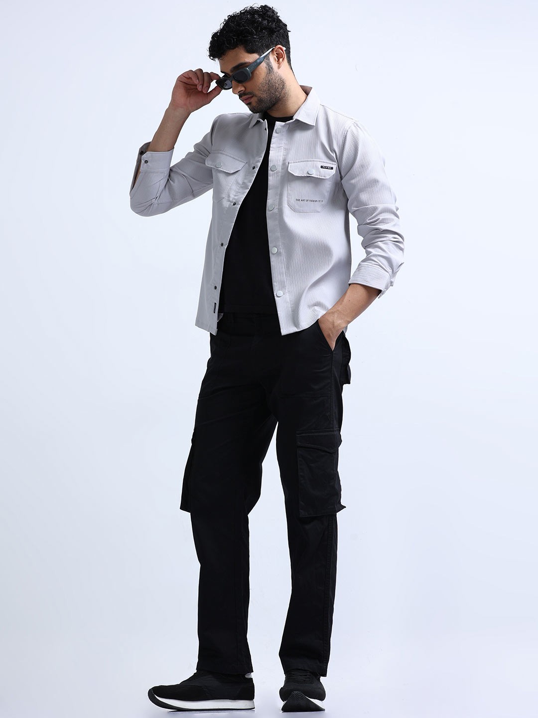 

FLY 69 Premium Slim Fit Spread Collar Casual Shacket, Grey