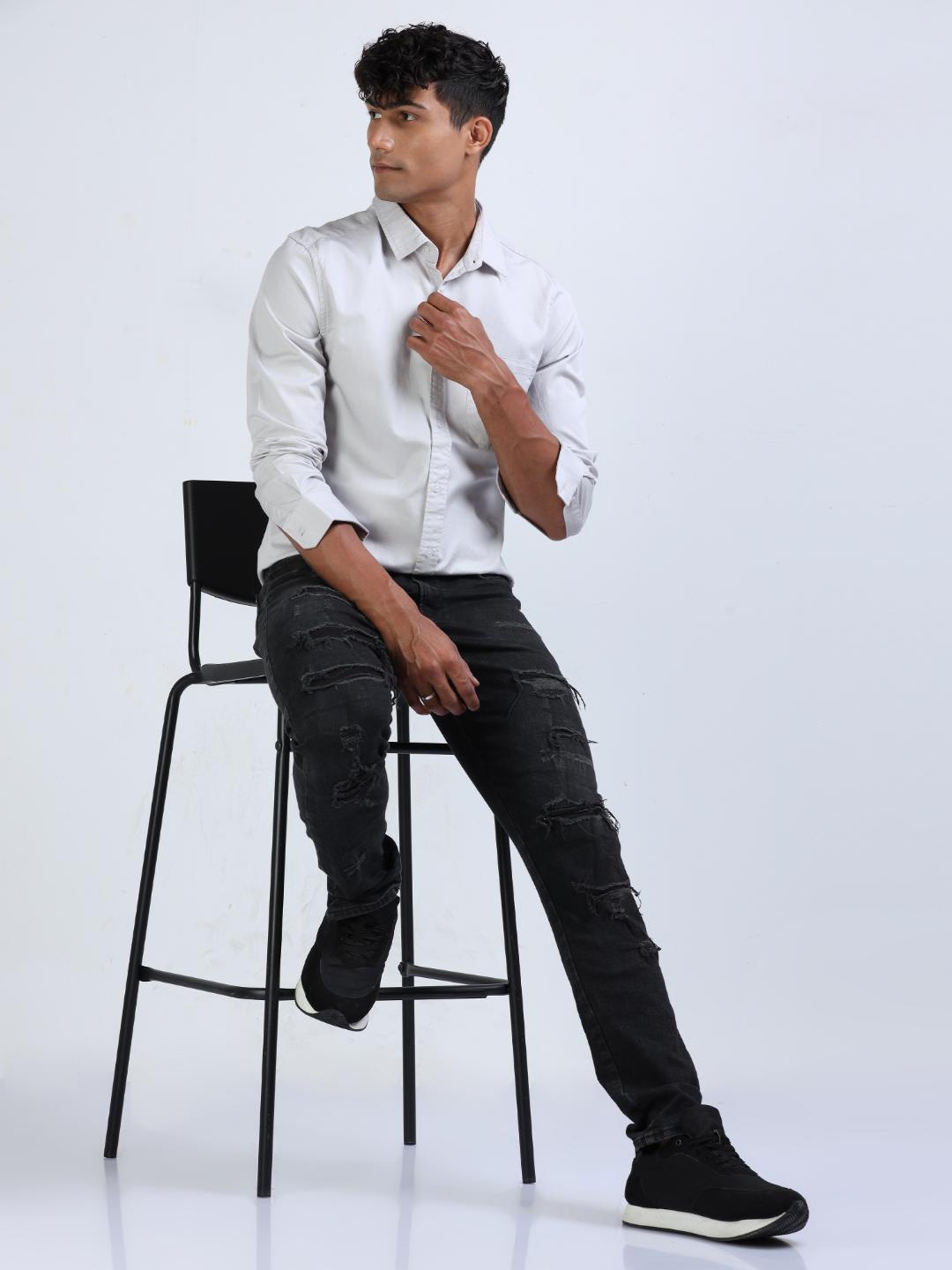 

FLY 69 Premium Slim Fit Pure Cotton Casual Shirt, Grey