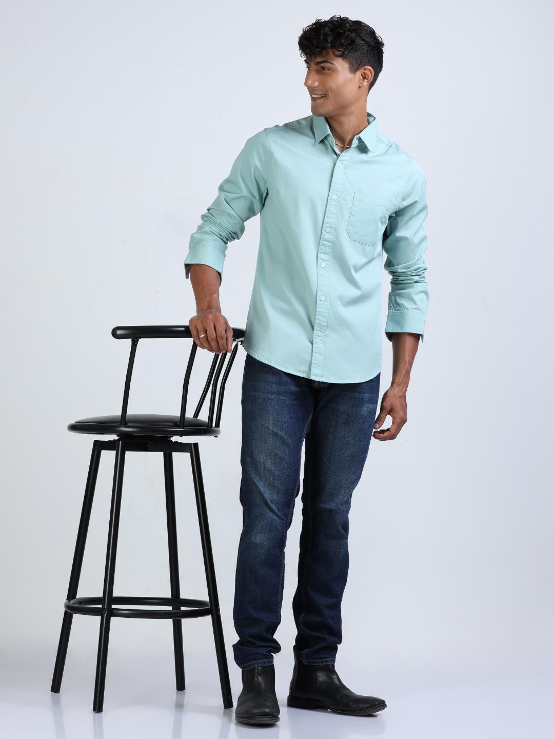 

FLY 69 Premium Slim Fit Twill Weave Pure Cotton Casual Shirt, Blue