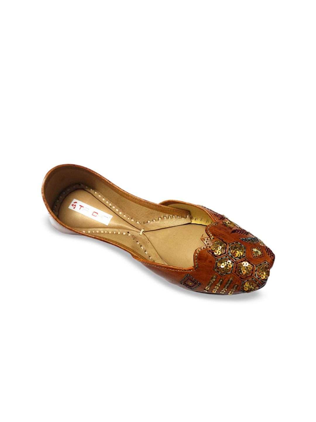 

Ta Chic Embellished Square Toe Leather Mojaris, Brown