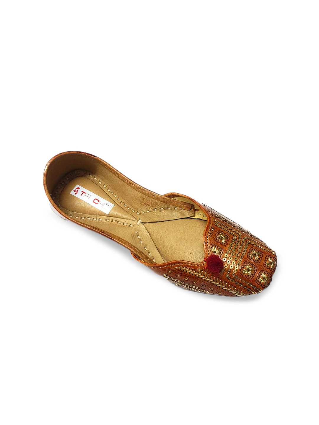 

Ta Chic Embellished Square Toe Leather Mojaris, Brown