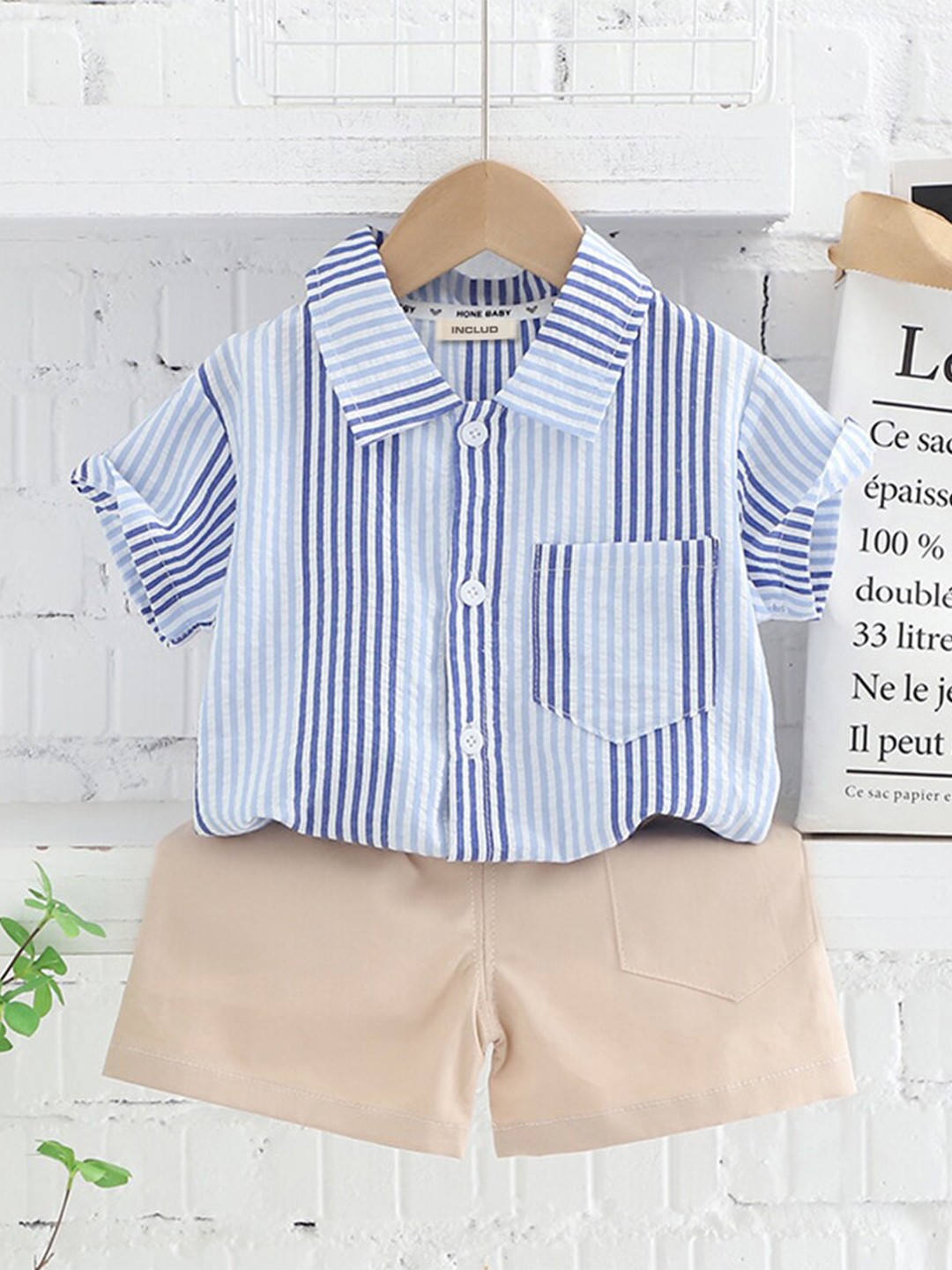 

INCLUD Boys Striped Shirt with Shorts, Blue