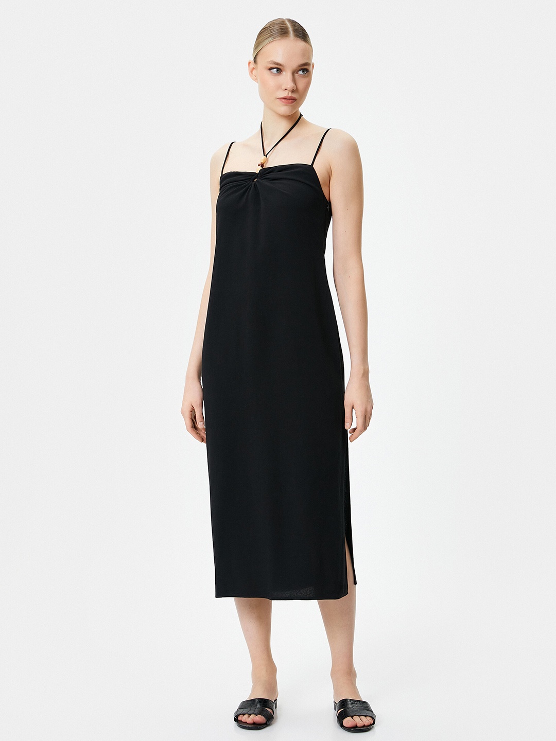 

Koton Shoulder Straps A-Line Midi Dress, Black