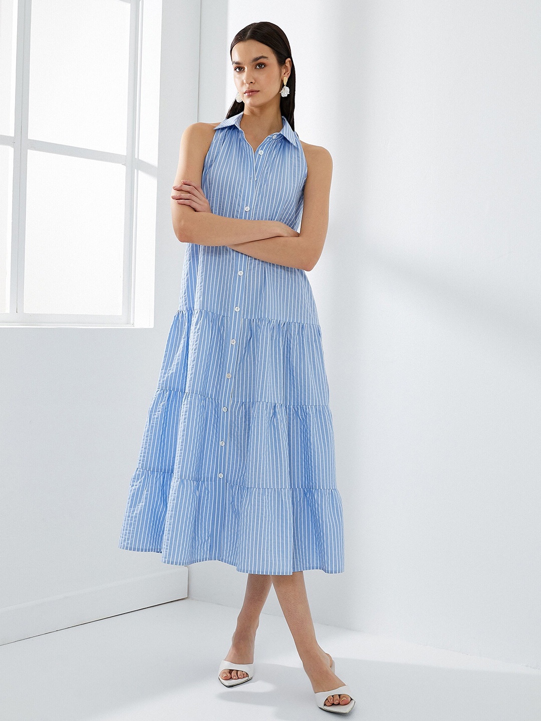 

Koton Striped Shirt Midi Dress, Blue