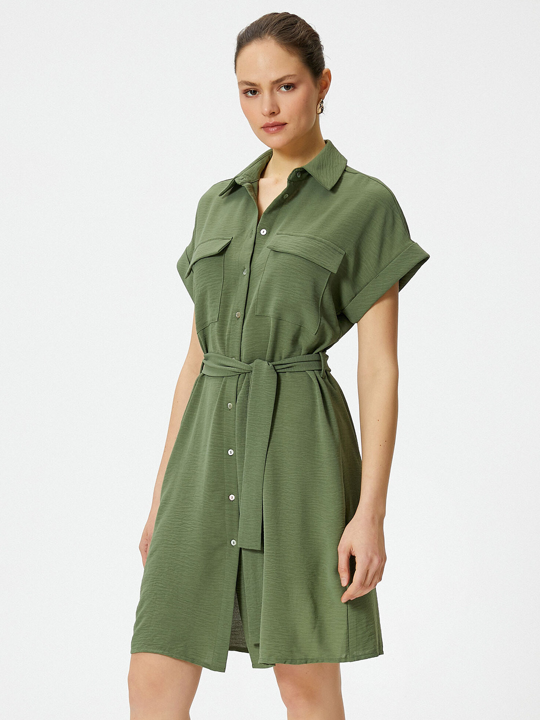 

Koton Shirt Collar Shirt Dress, Khaki