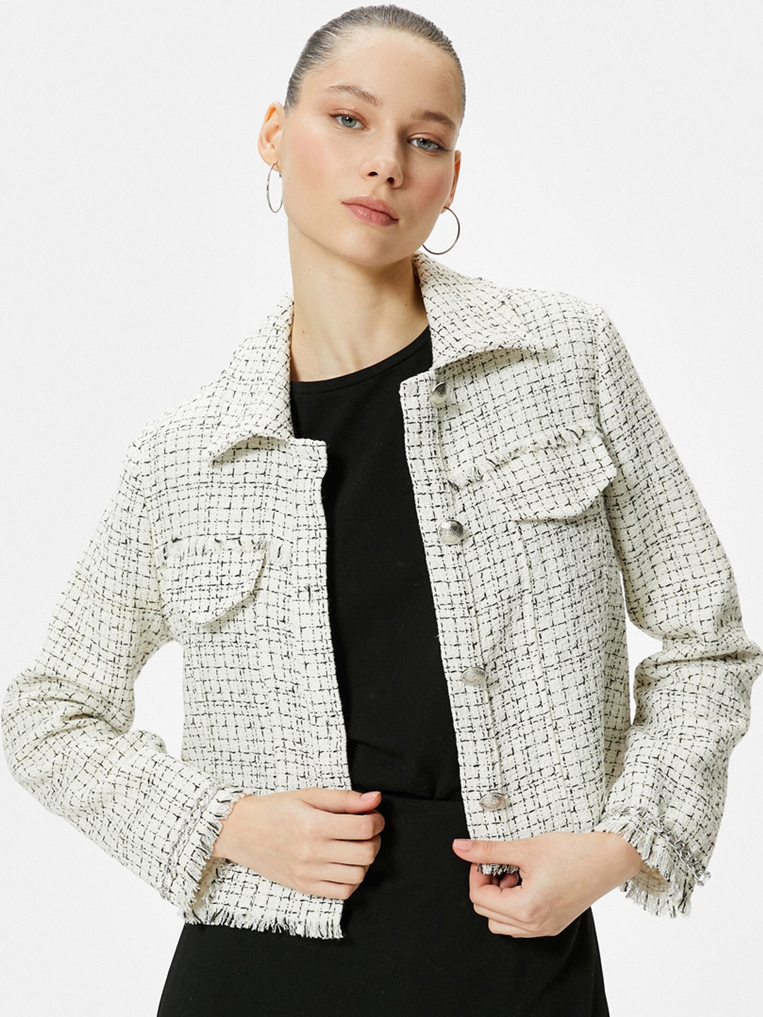 

Koton Women Washed Denim Jacket with Patchwork, White