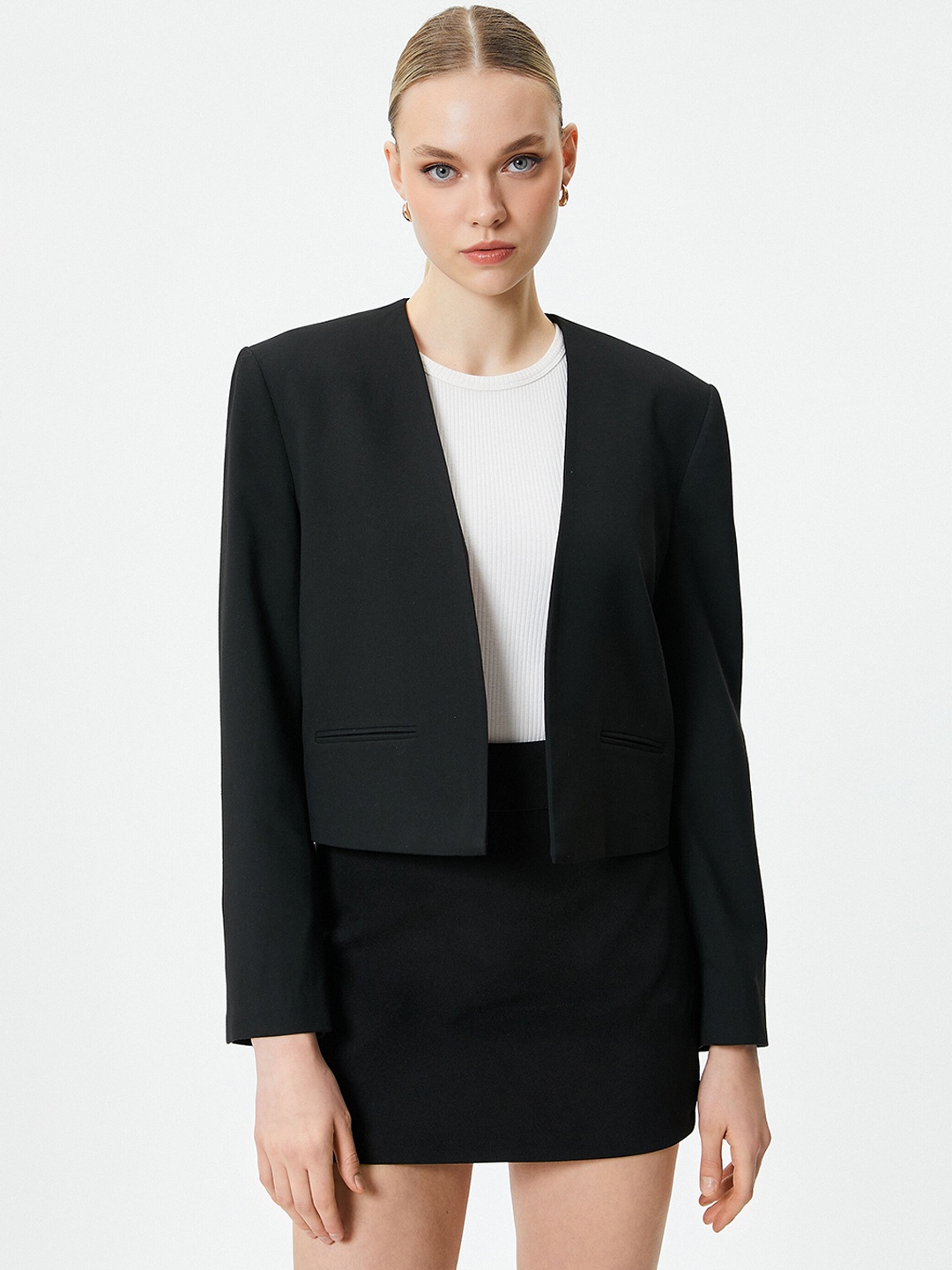 

Koton Women Open Front Jacket, Black