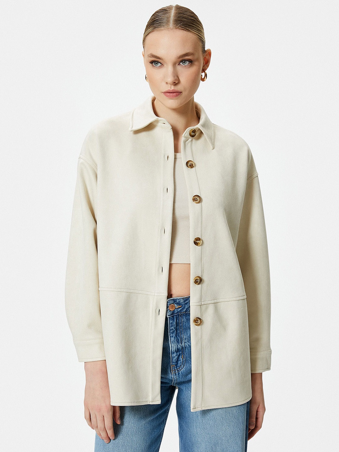 

Koton Women Crop Tailored Jacket with Embroidered, Grey
