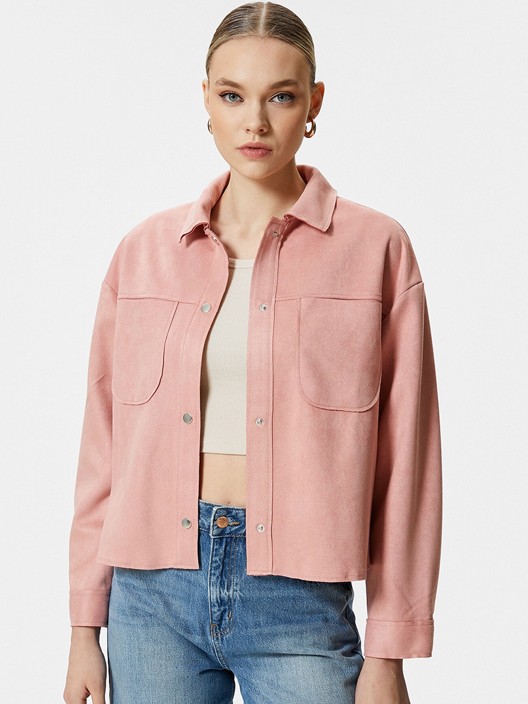 

Koton Spread Collar Long Sleeves Tailored Jacket, Pink