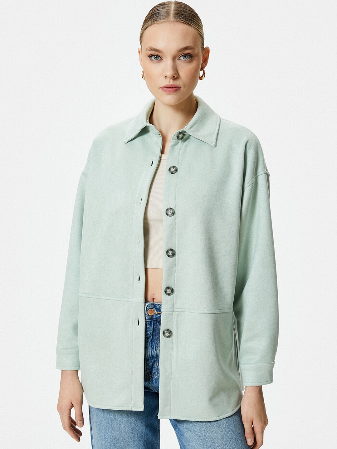 

Koton Spread Collar Long Sleeves Longline Tailored Jacket, Sea green