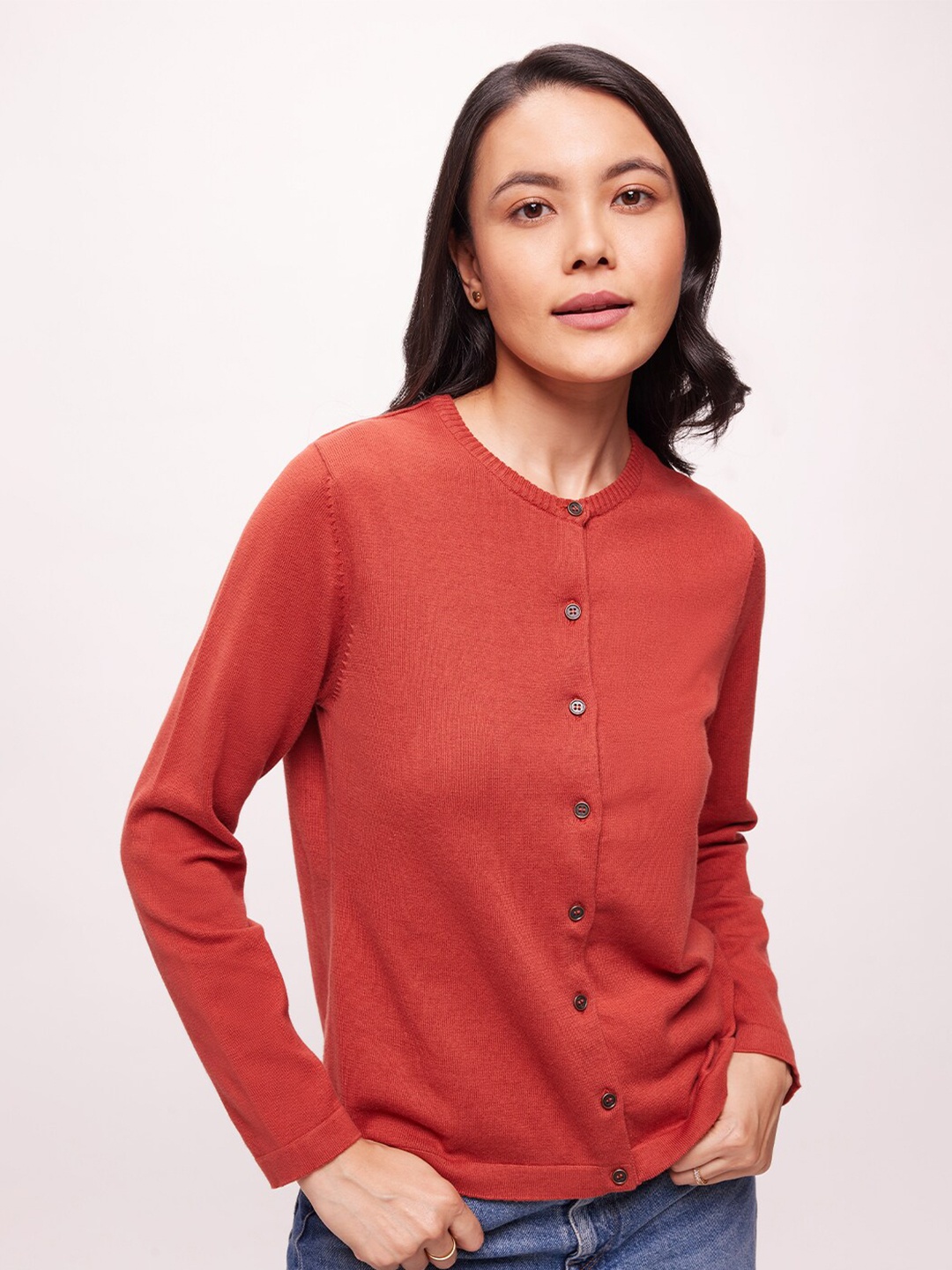 

Bombay High Women Open Front Solid Knit Cardigan, Brown