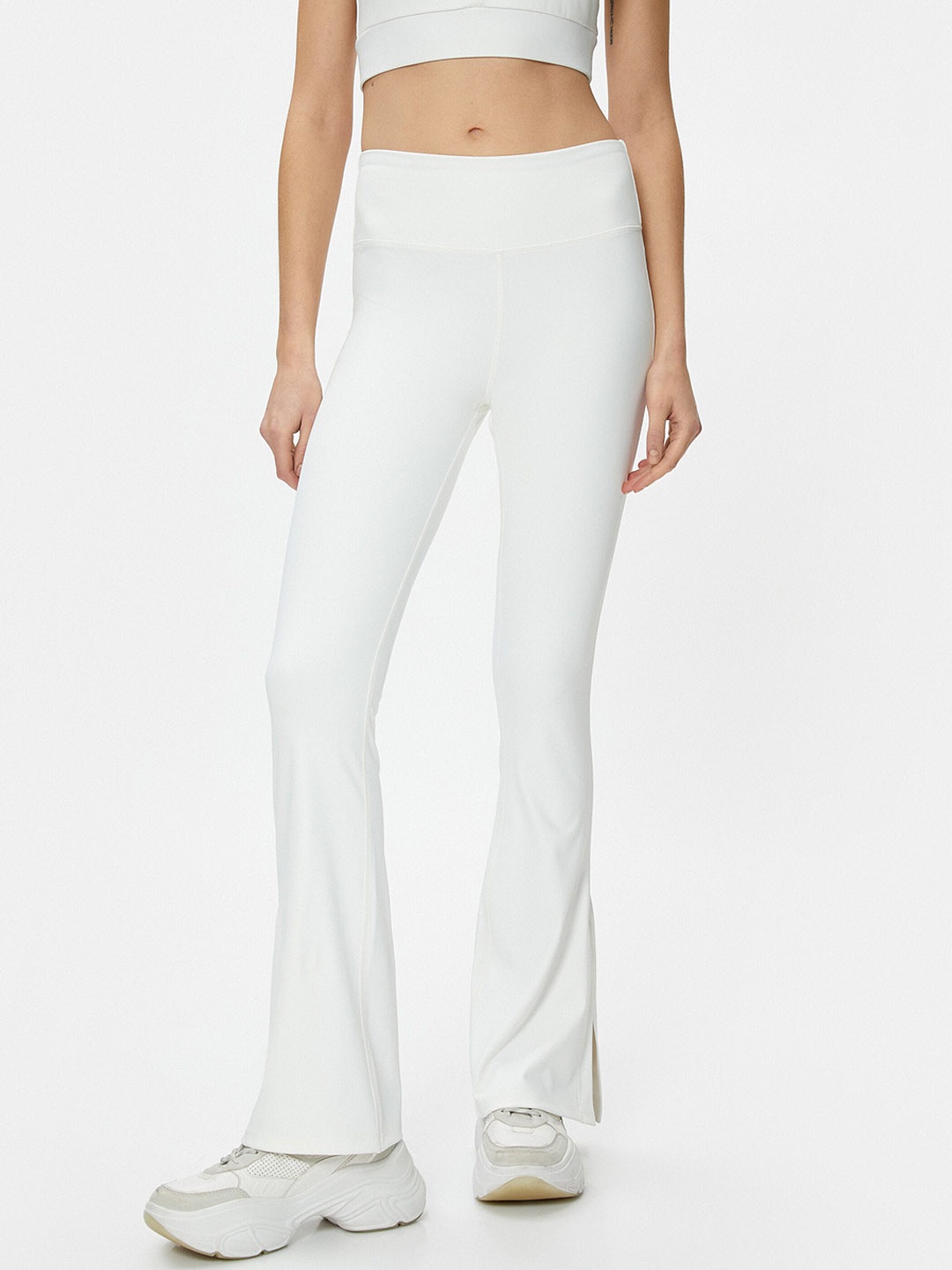 

Koton Women Mid-Rise Flared Track Pants, White