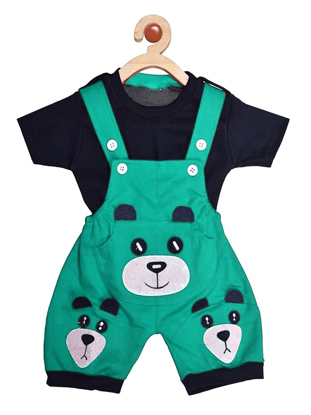 

BAESD Infants Bear Printed Dungaree With T-Shirt, Green