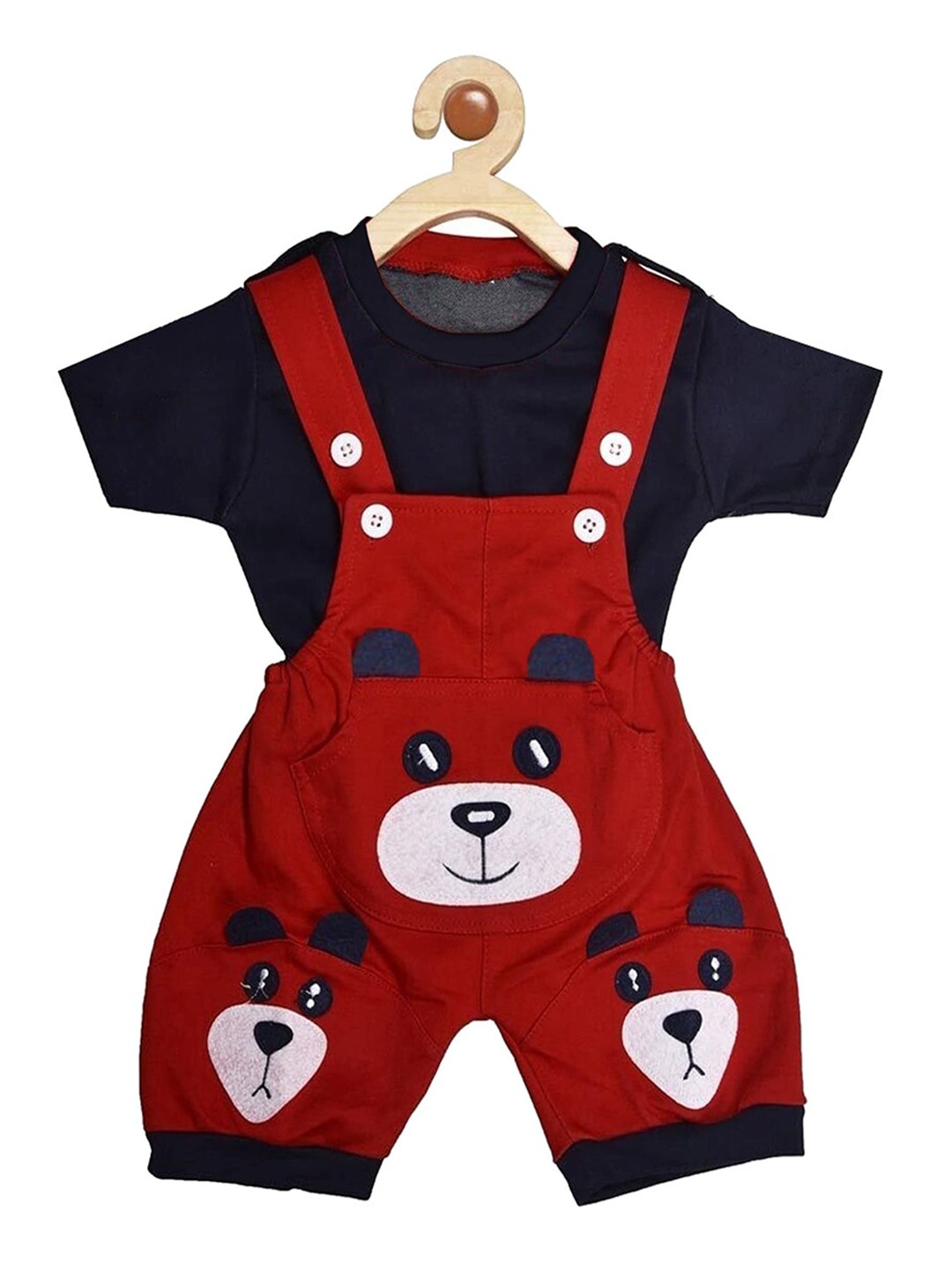 

BAESD Infants Bear Printed Dungaree With T-Shirt, Red