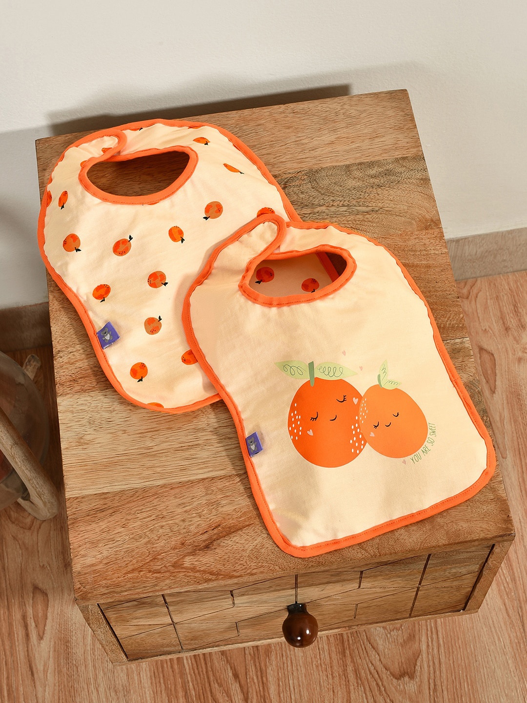 

MiArcus Kids Pack of 2 Fruits Printed Cotton Bibs, Orange