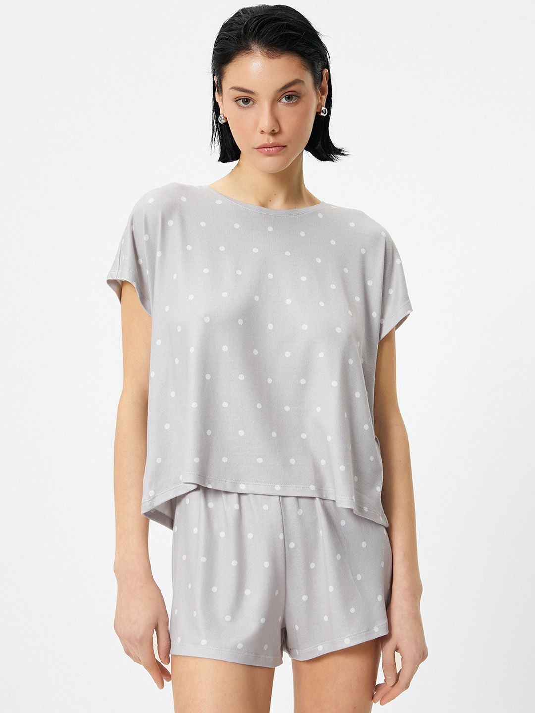 

Koton Polka Dot Printed Printed Night Suit, Grey
