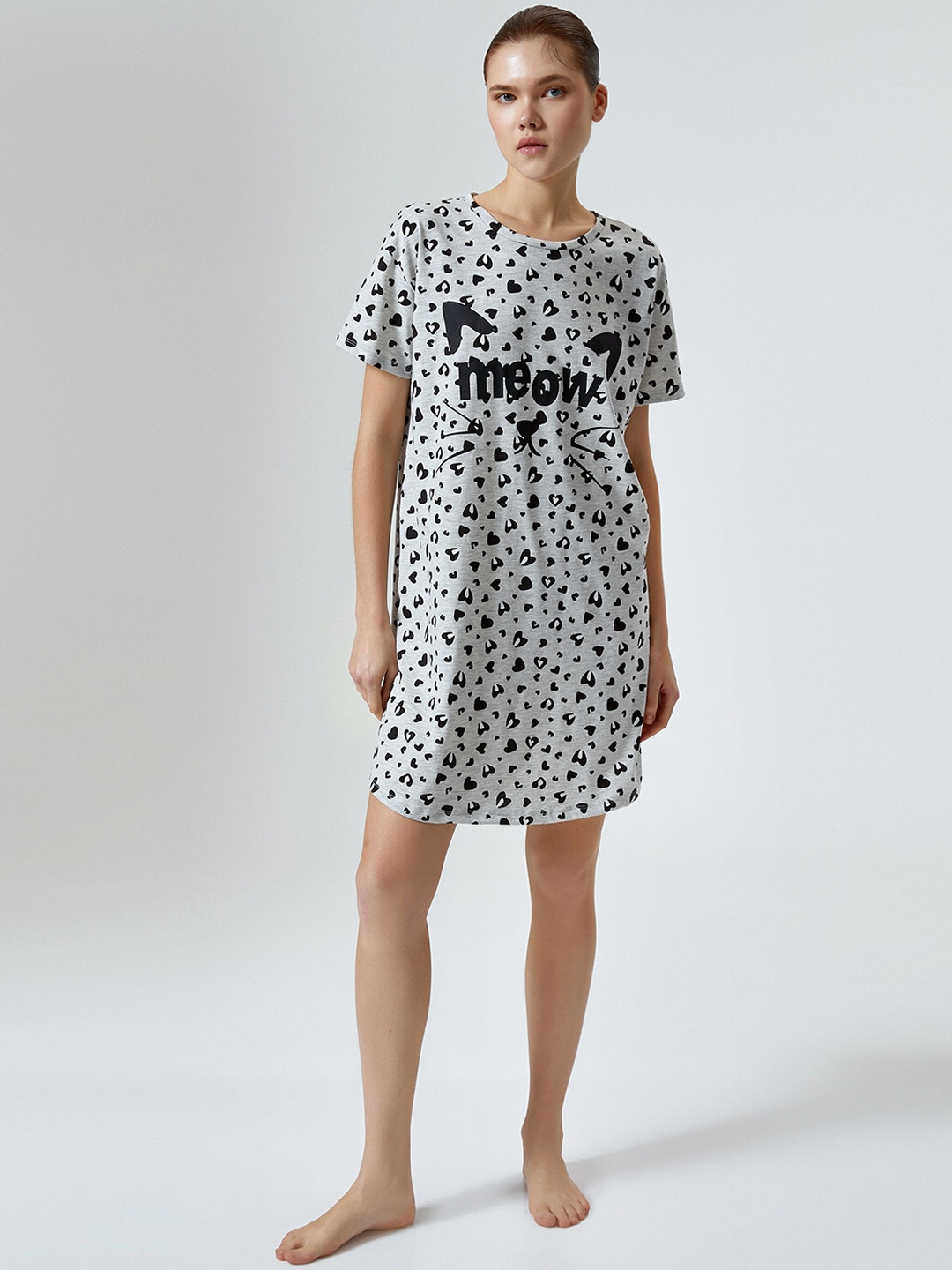 

Koton Abstract Printed Round Neck Nightdress, Grey