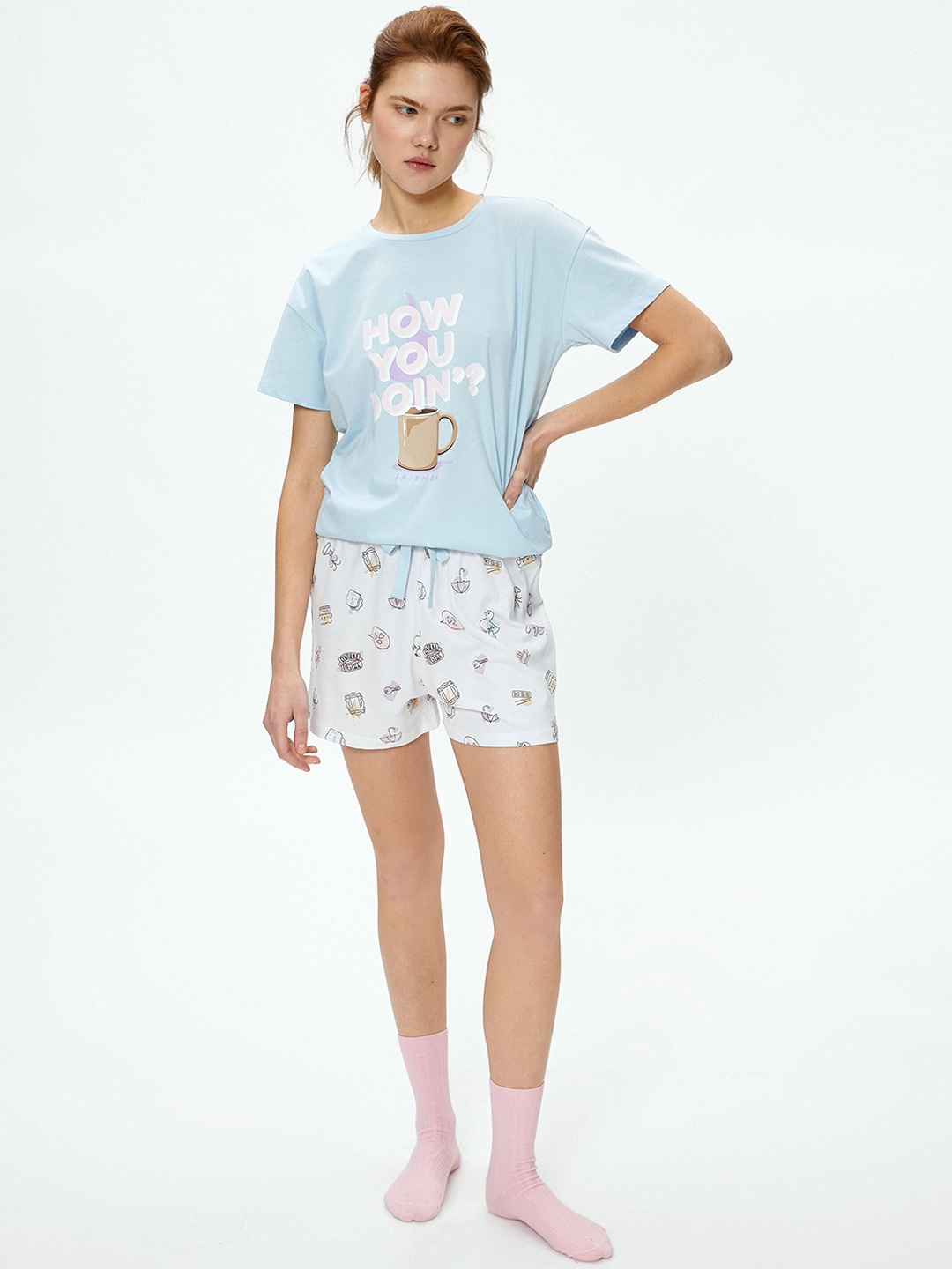 

Koton Graphic Printed Pure Cotton Night suit, Blue