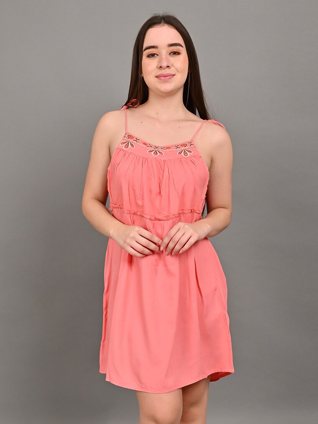

NoBarr Embroidered Sleeveless A-Line Dress, Peach