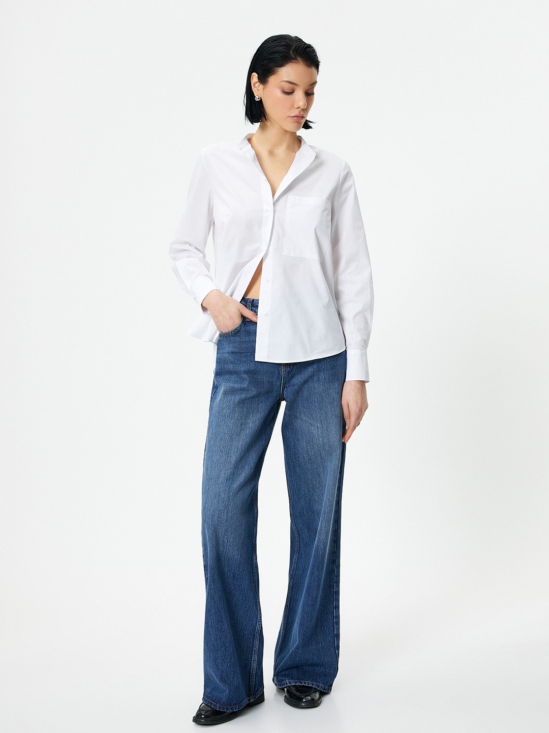 

Koton Cotton Spread Collar Long Sleeves Opaque Casual Shirt, White