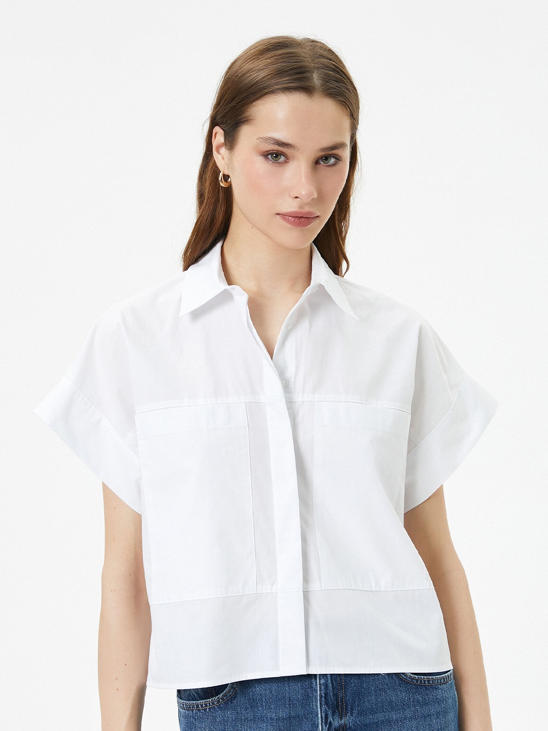 

Koton Spread Collar Extended Sleeves Casual Shirt, White