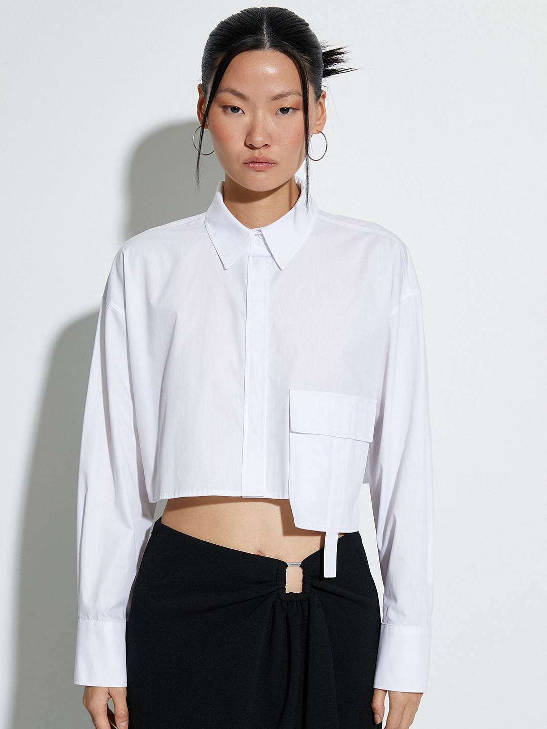 

Koton Cotton Shirt Collar Opaque Casual Shirt Style Crop Top, White