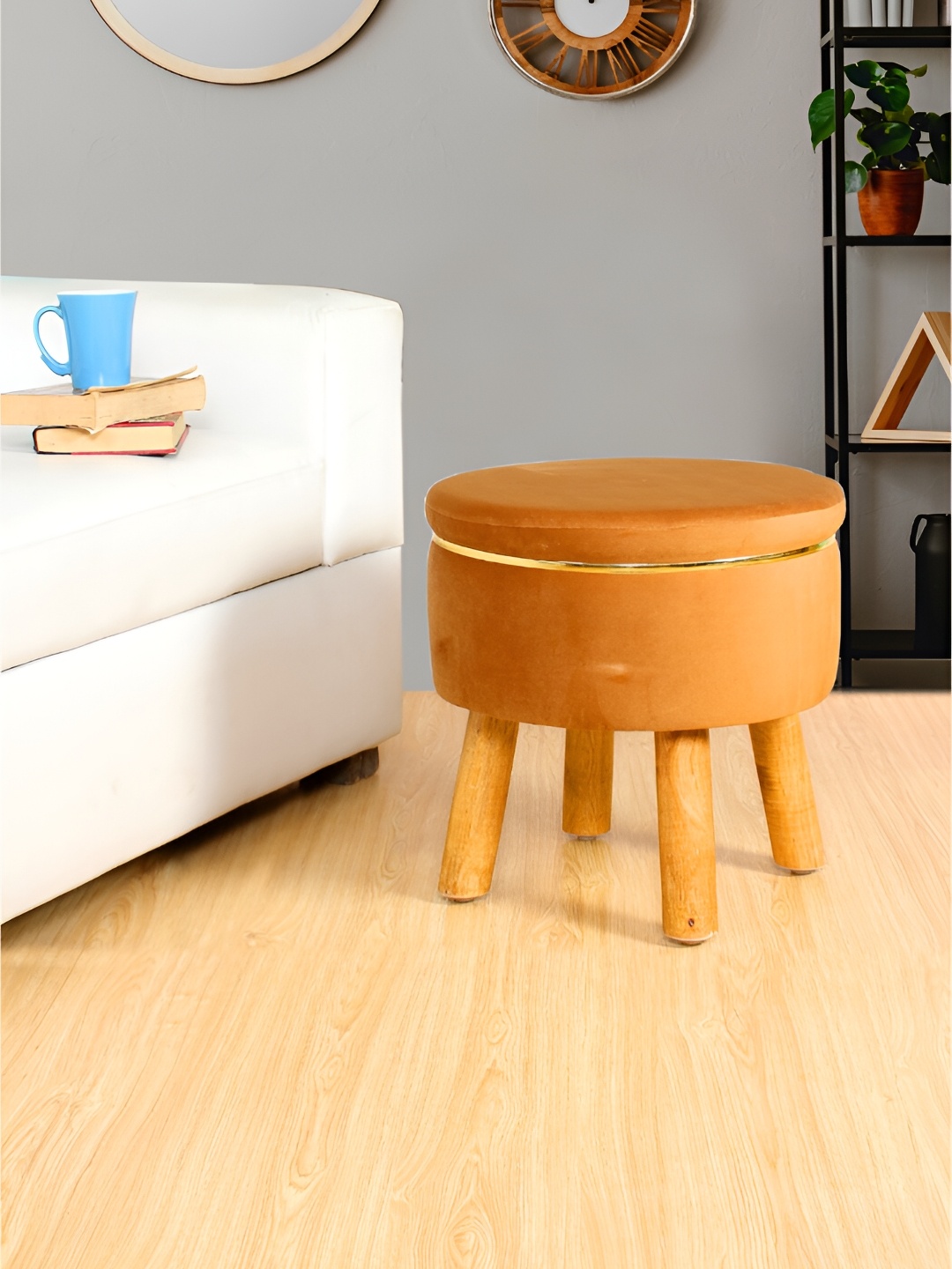 

Shadowkart Yellow Wooden Pouffes Sitting Mudda Ottomans