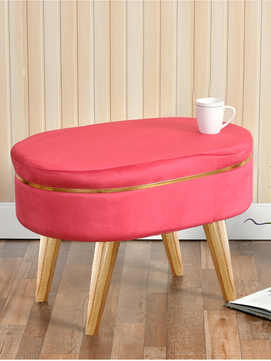 

Shadowkart Pink Wooden Ottoman Pouffes Sitting Mudda Puffies Stool