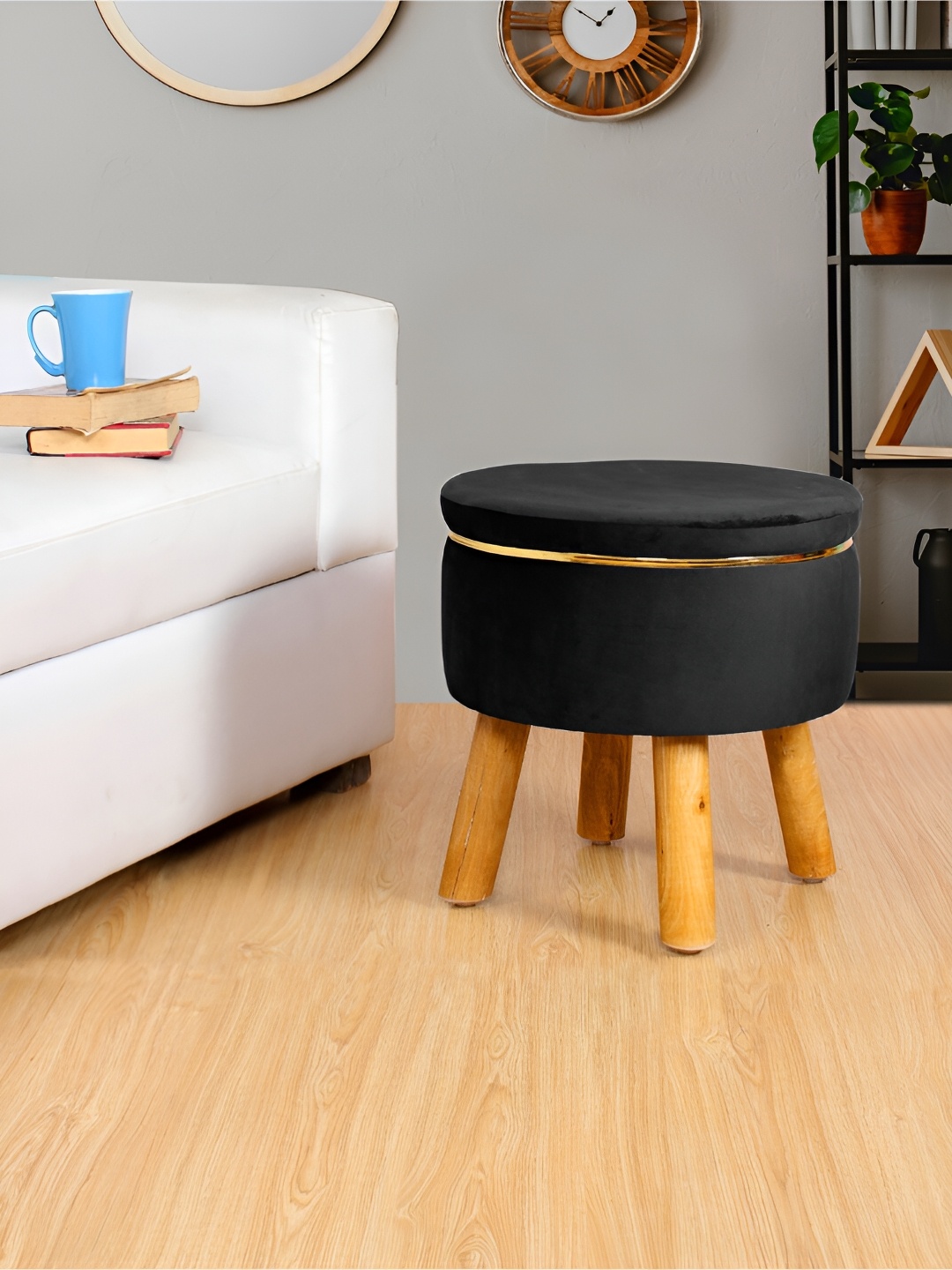 

Shadowkart Black Wooden Pouffes Sitting Mudda Ottomans