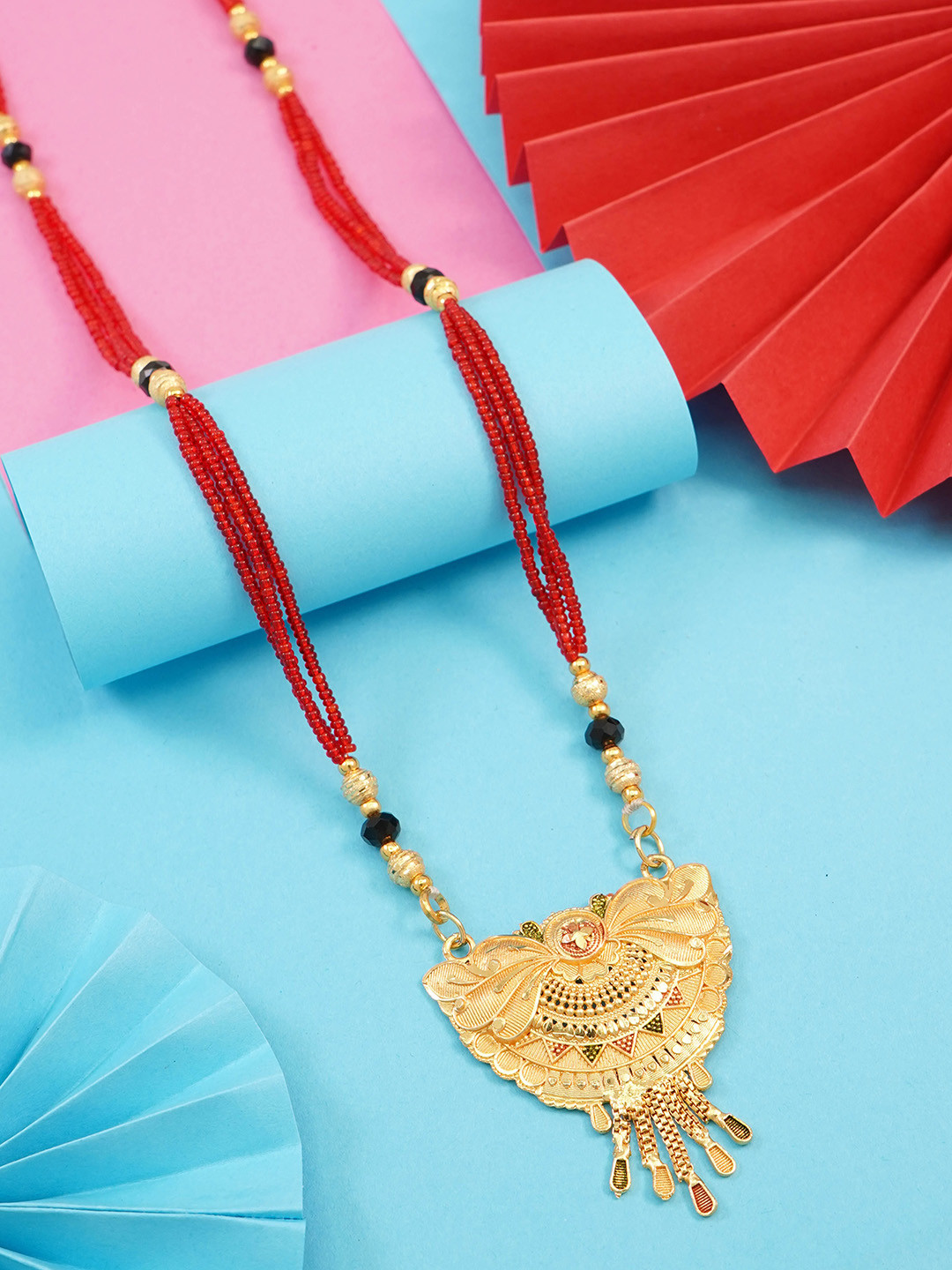 

Ramdev Art Fashion Jwellery Gold-Plated Artificial Stones and Beads Mangalsutra