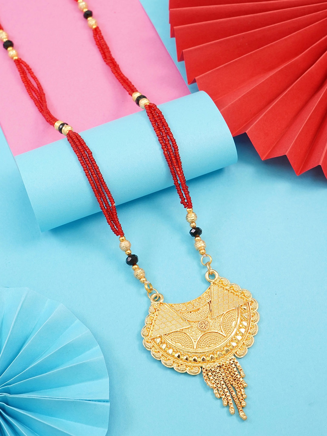 

Ramdev Art Fashion Jwellery Gold-Plated Artificial Stones and Beads Mangalsutra