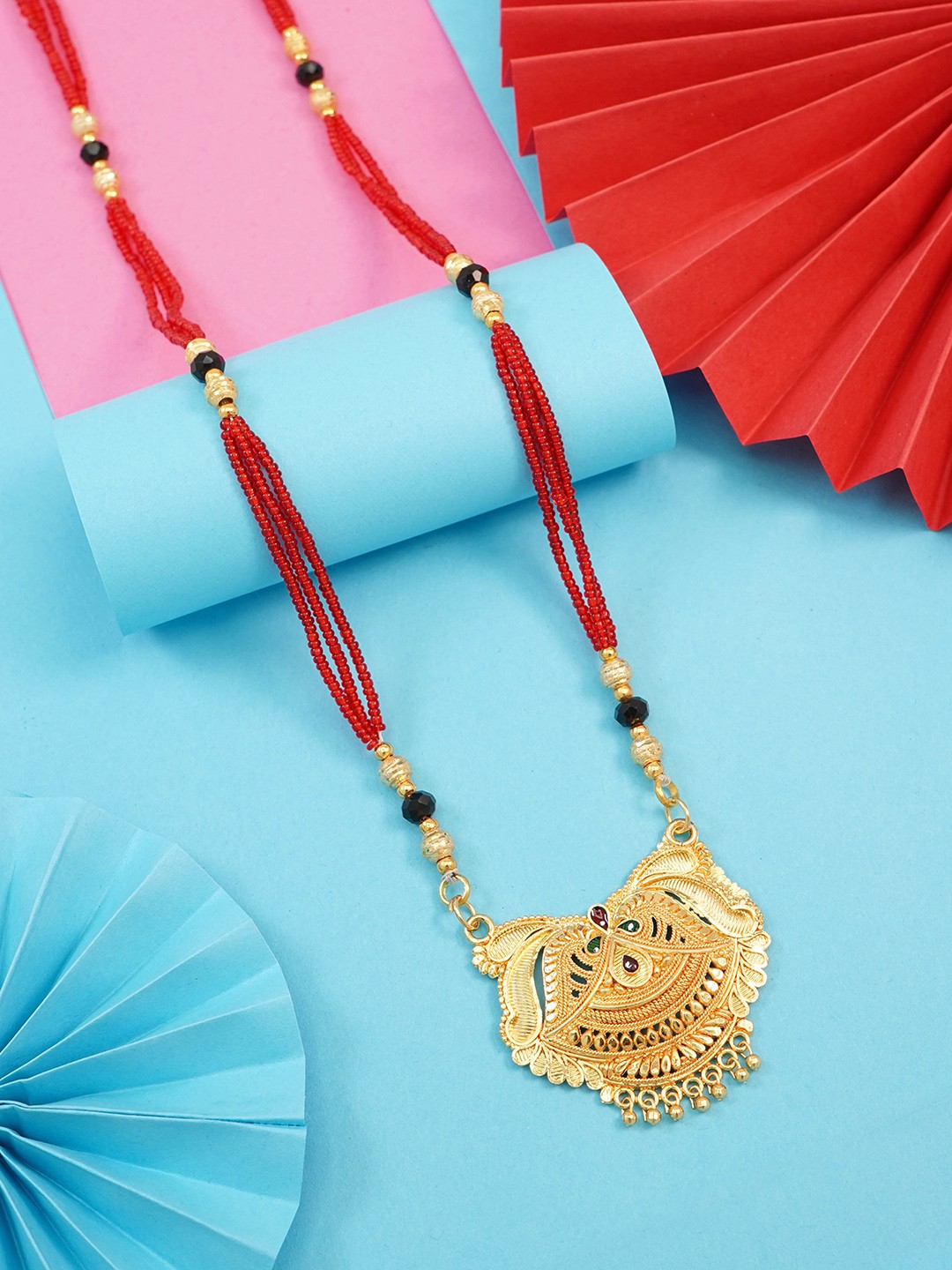 

Ramdev Art Fashion Jwellery Gold-Plated Artificial Stones and Beads Mangalsutra