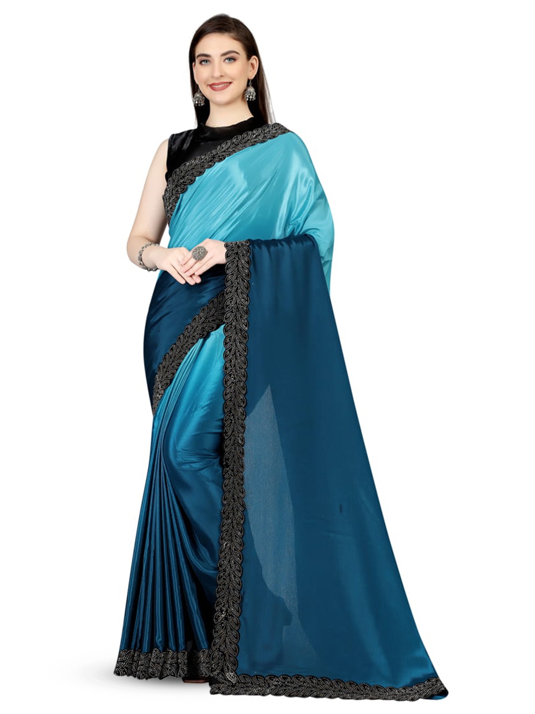 

Marabout Ombre Beads and Stones Paithani Saree, Blue