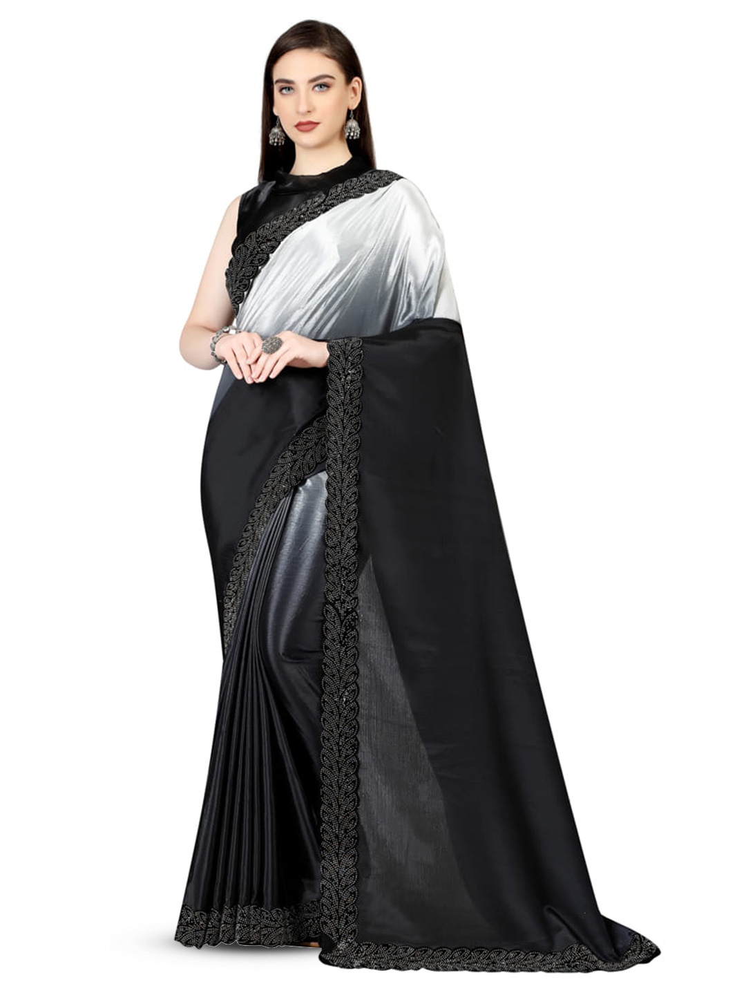 

Marabout Ombre Ombre Beads and Stones Paithani Saree, Black