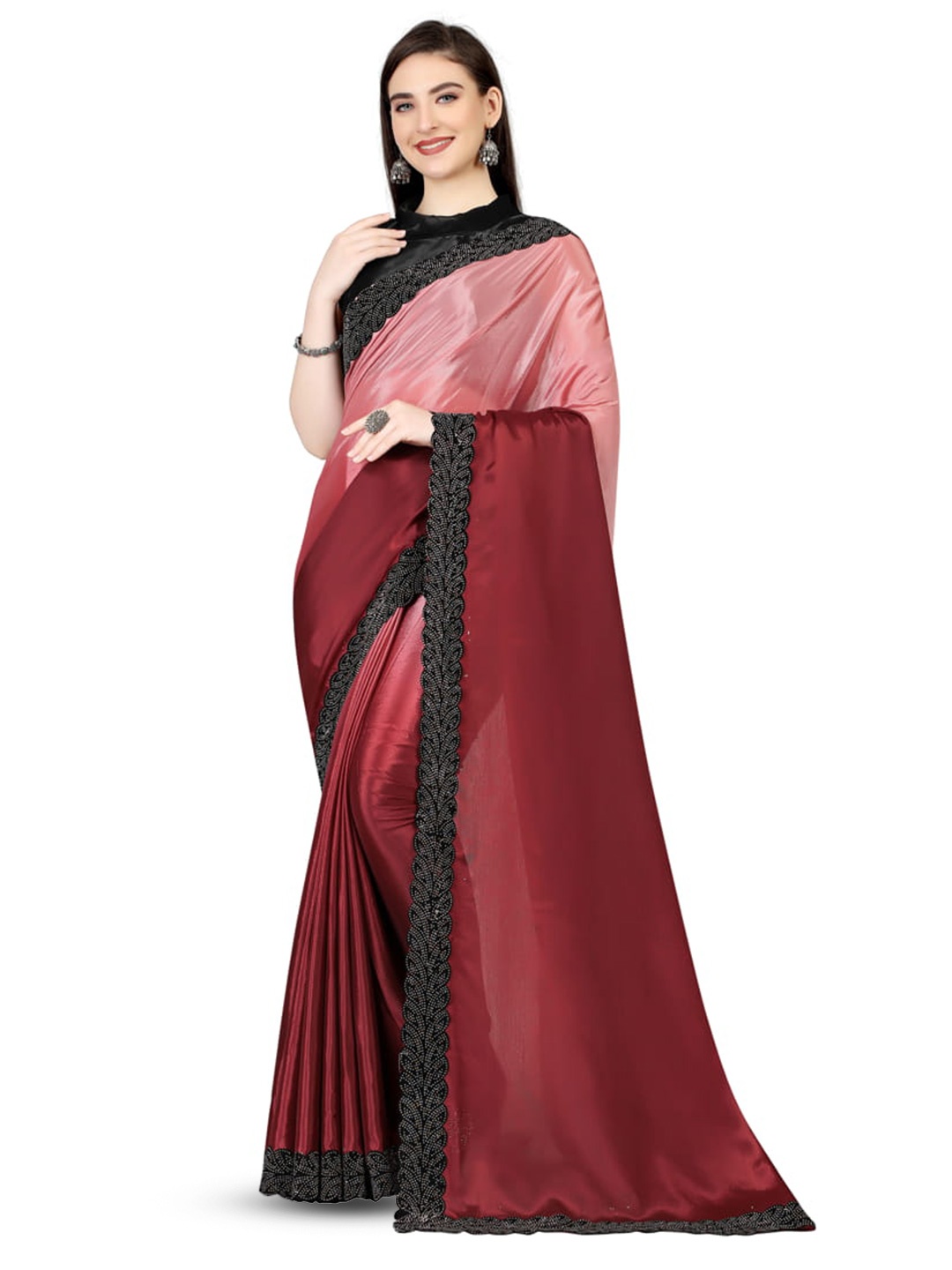 

Marabout Ombre Beads and Stones Paithani Saree, Red