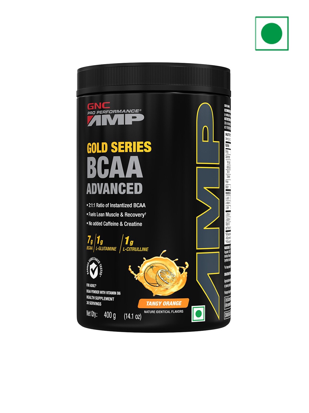 

GNC AMP Gold Series BCAA Advanced Powder - Tangy Orange - 400 G, Black