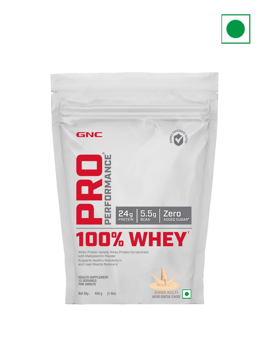 

GNC Pro Performance 100% Whey Protein Powder - Mawa Kulfi - 450g, Red