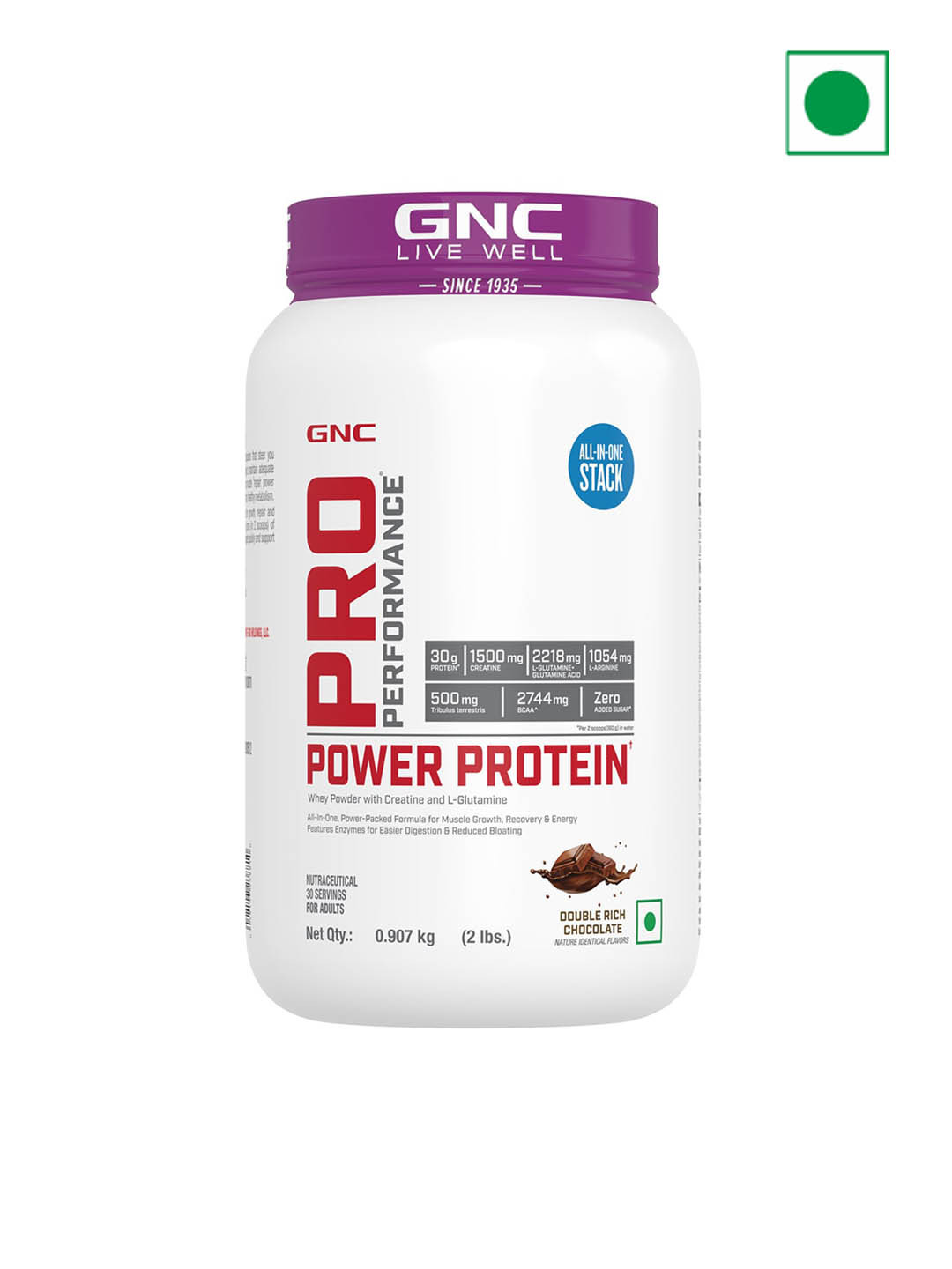 

GNC Pro Performance Power Protein Powder - Chocolate - 0.907Kg/2Lbs, Red