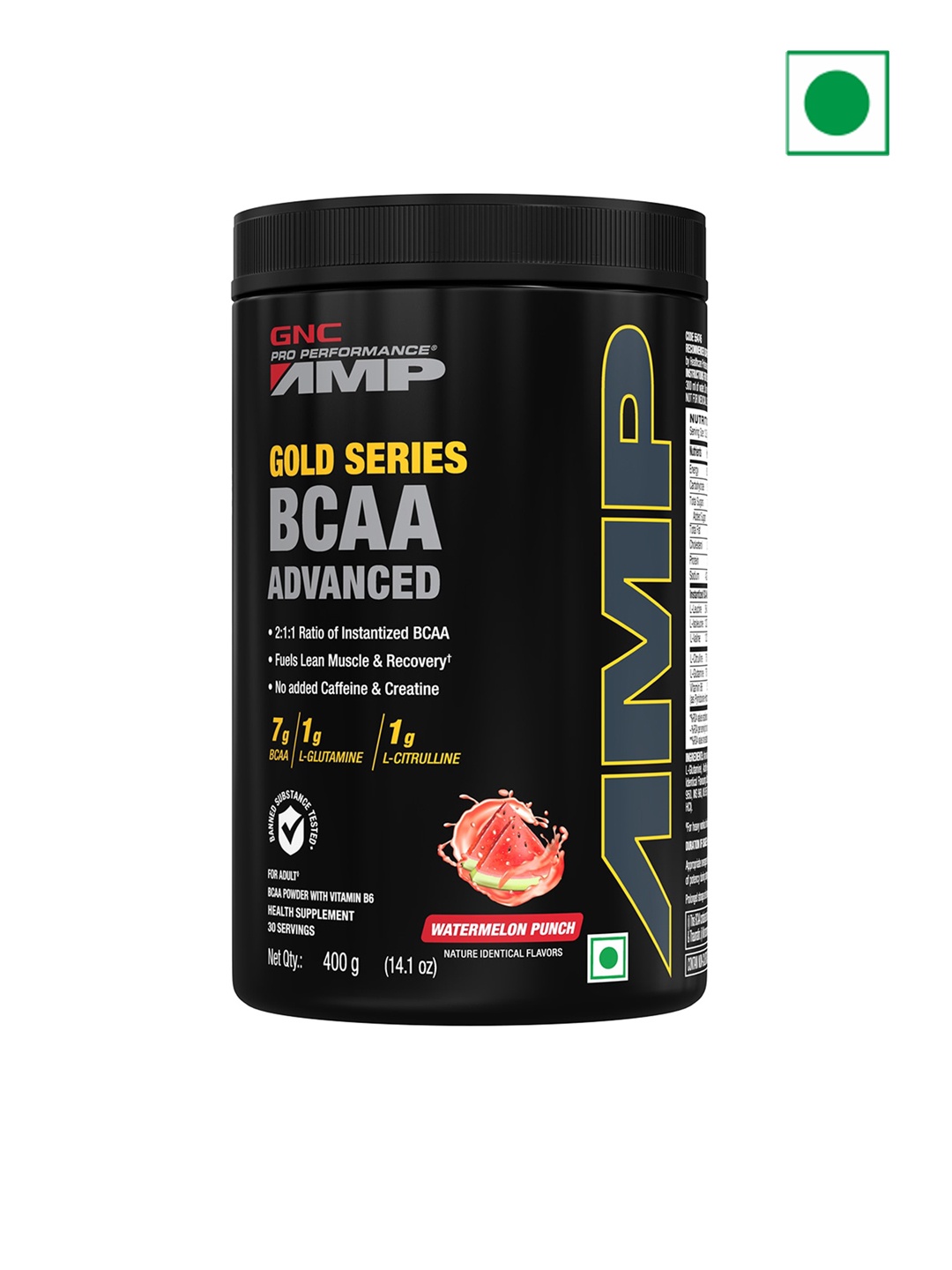 

GNC AMP Gold Series BCAA Advanced Powder - Watermelon Punch - 400g, Black