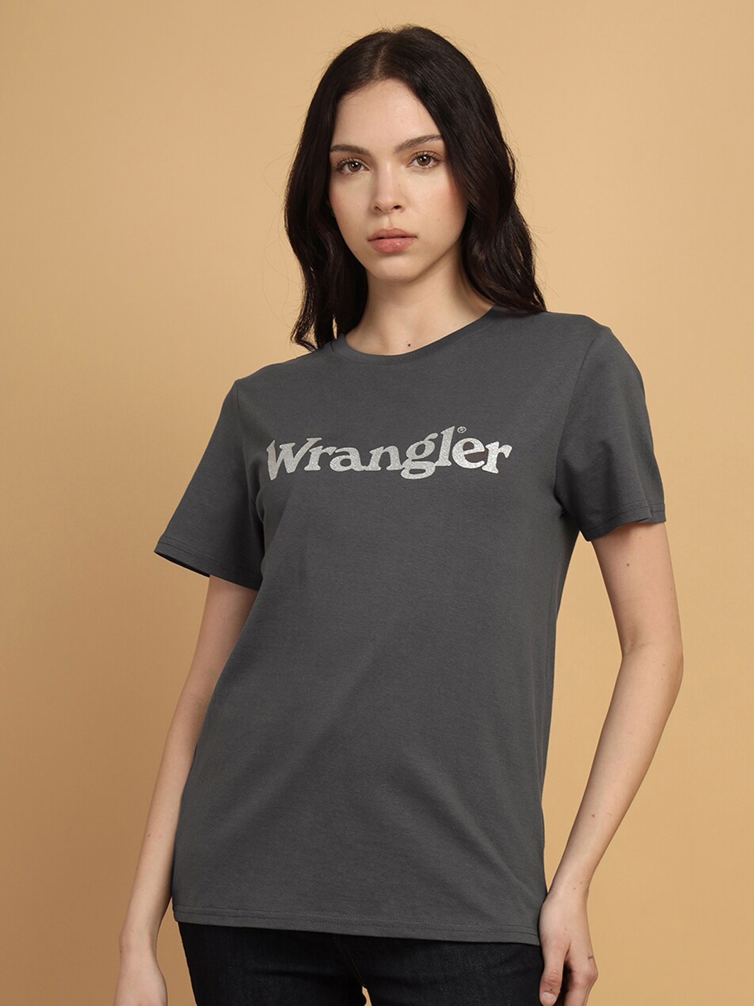 

Wrangler Typography Printed Crew Neck Cotton T-shirt, Grey