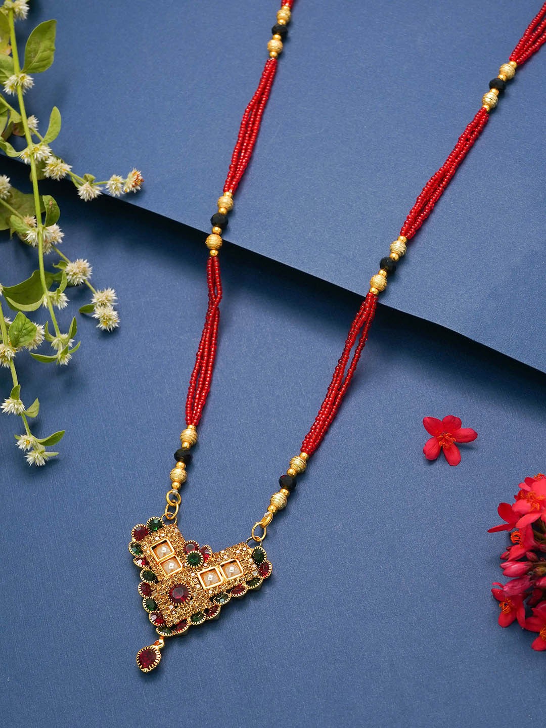 

Ramdev Art Fashion Jwellery Gold-Plated Artificial Stones and Beads Mangalsutra