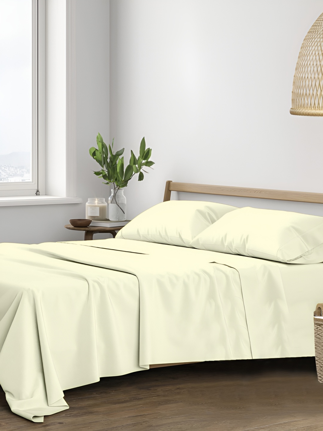 

Trance Home Linen Cream-Coloured 400 TC King Bedsheet with 2 Pillow Covers