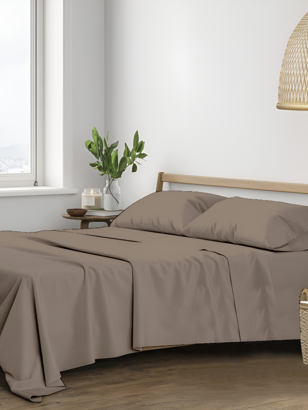 

Trance Home Linen Brown 400 TC Cotton Single Bedsheet with 1 Pillow Covers