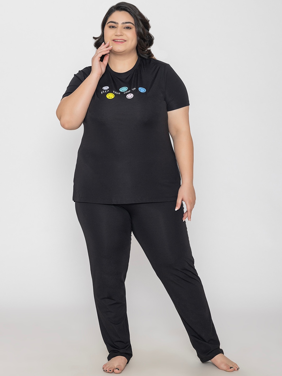 

TITTLI Plus Size Printed Tencel Night suit, Black