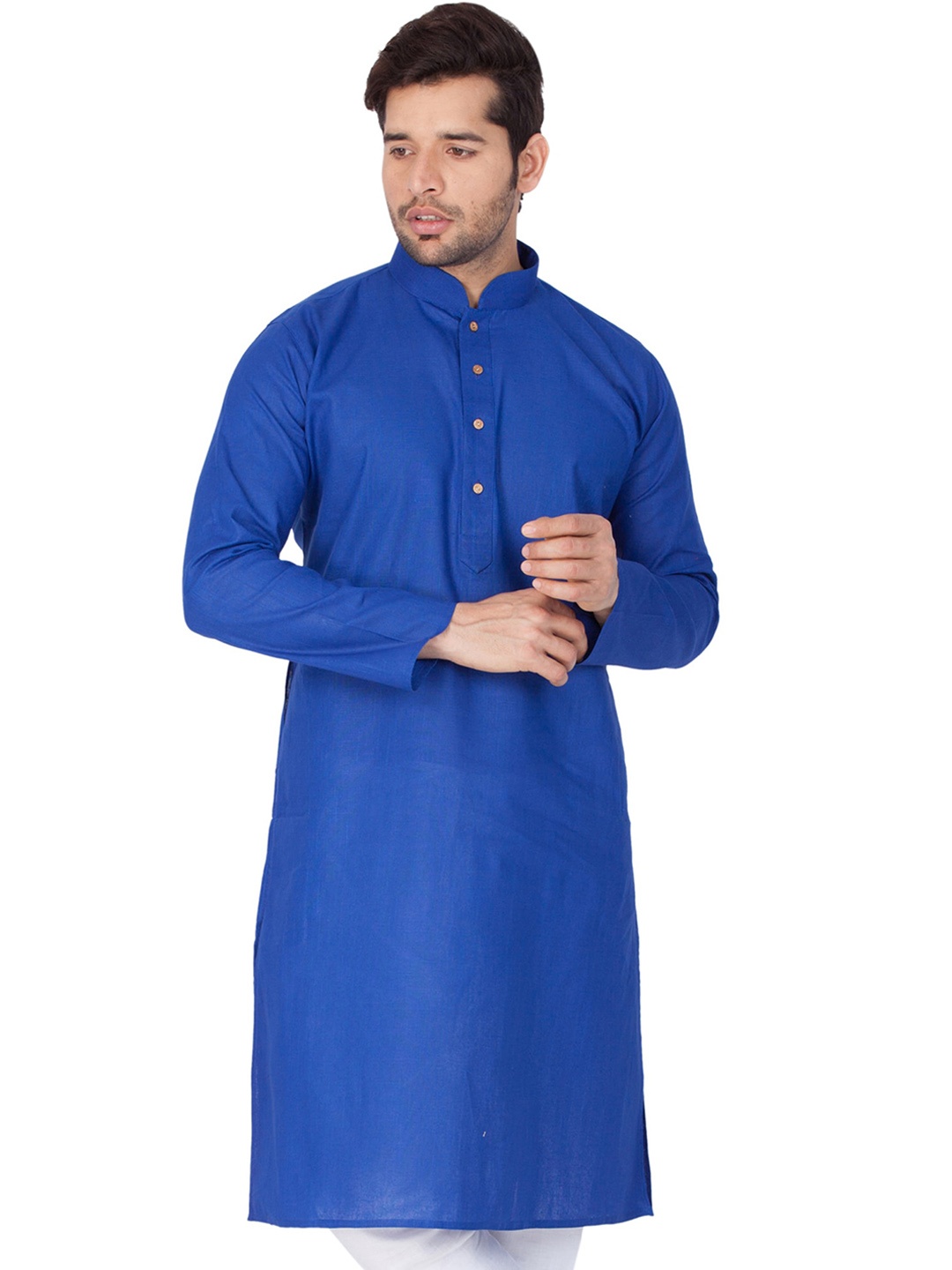 

Mitera Mandarin Collar Regular Kurta with Pyjamas, Blue