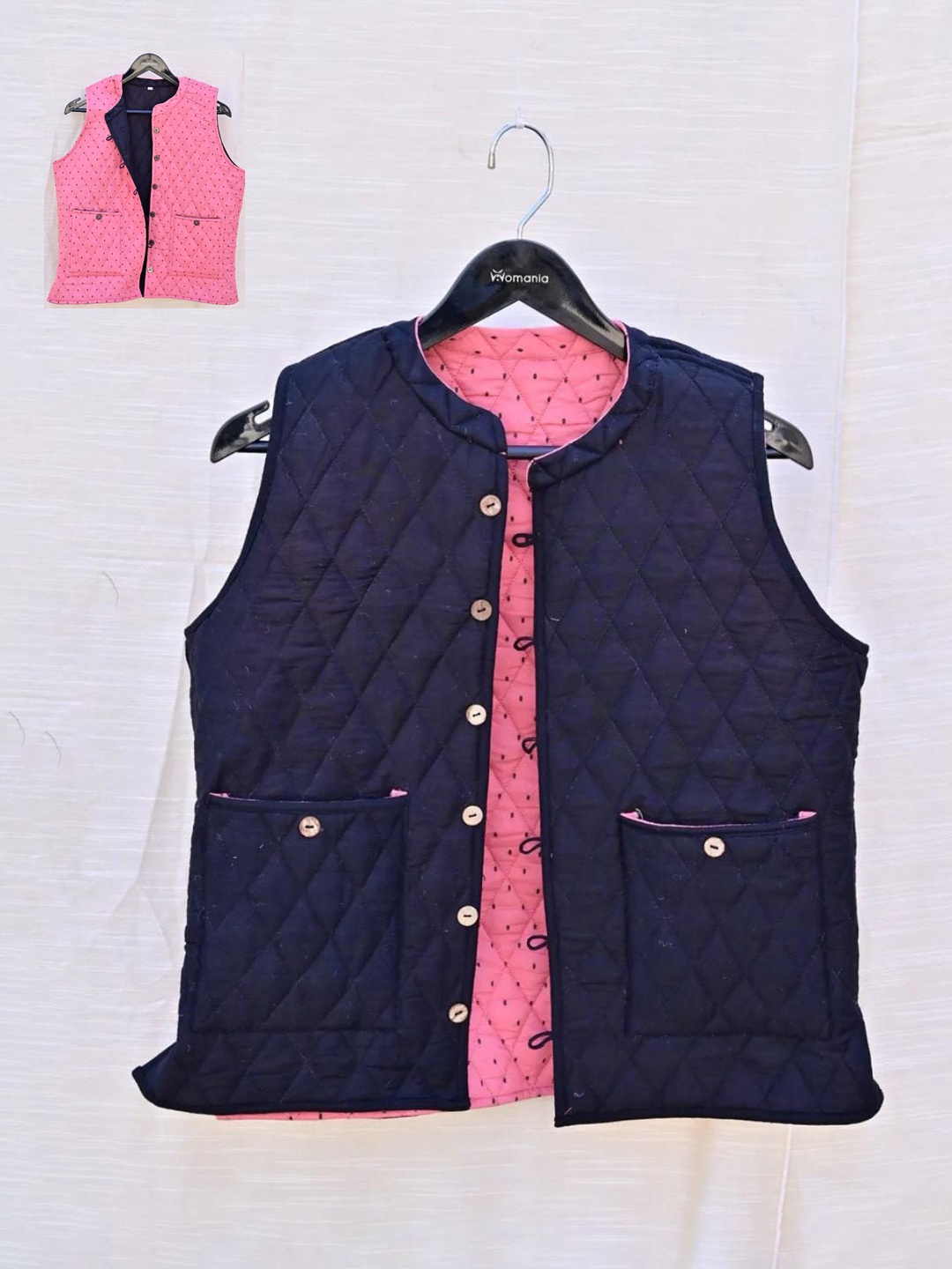 

Mera Rang Reversible Cotton Quilted Jacket, Navy blue