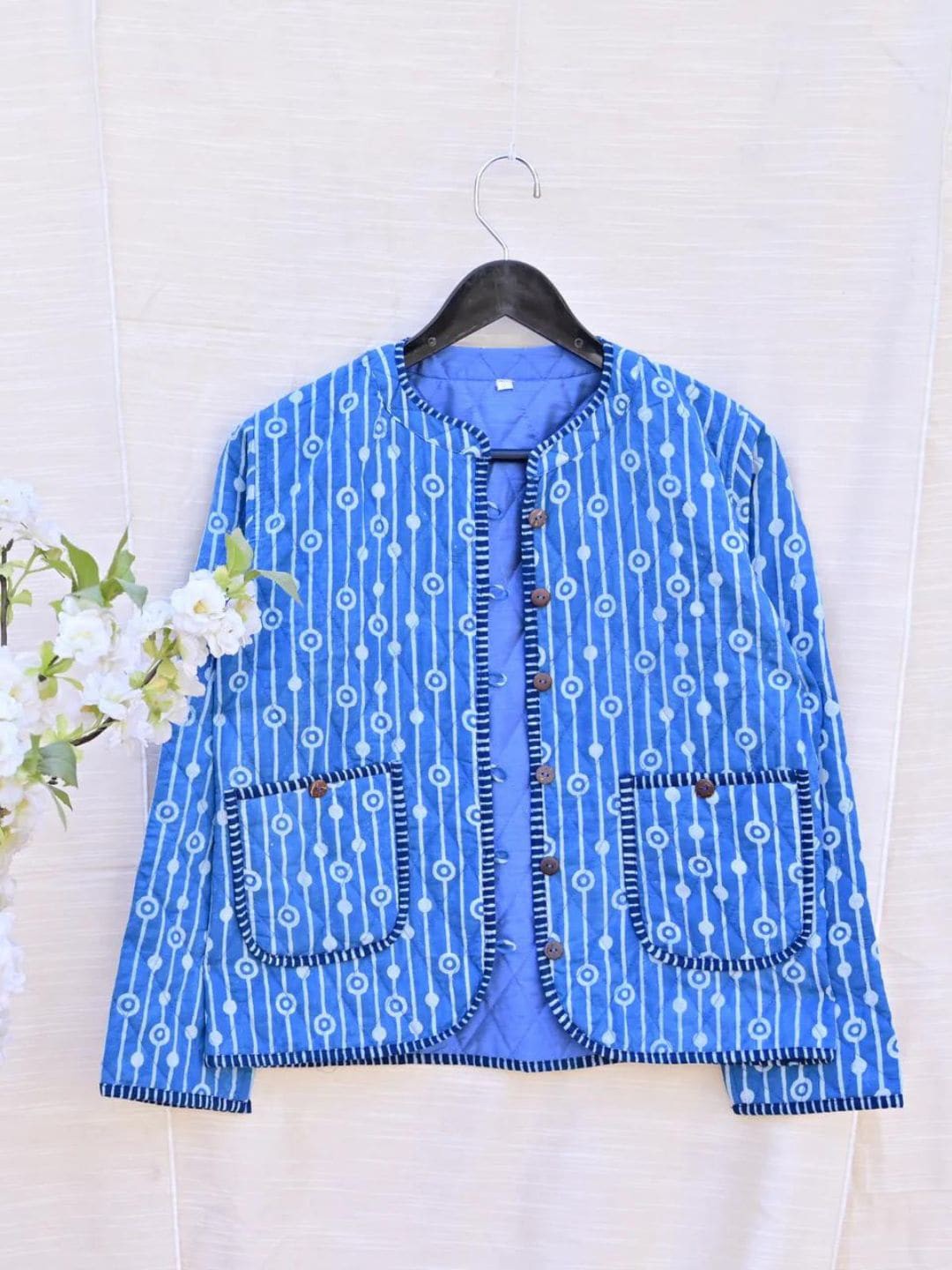 

Mera Rang Floral Printed Reversible Cotton Quilted Jacket, Blue
